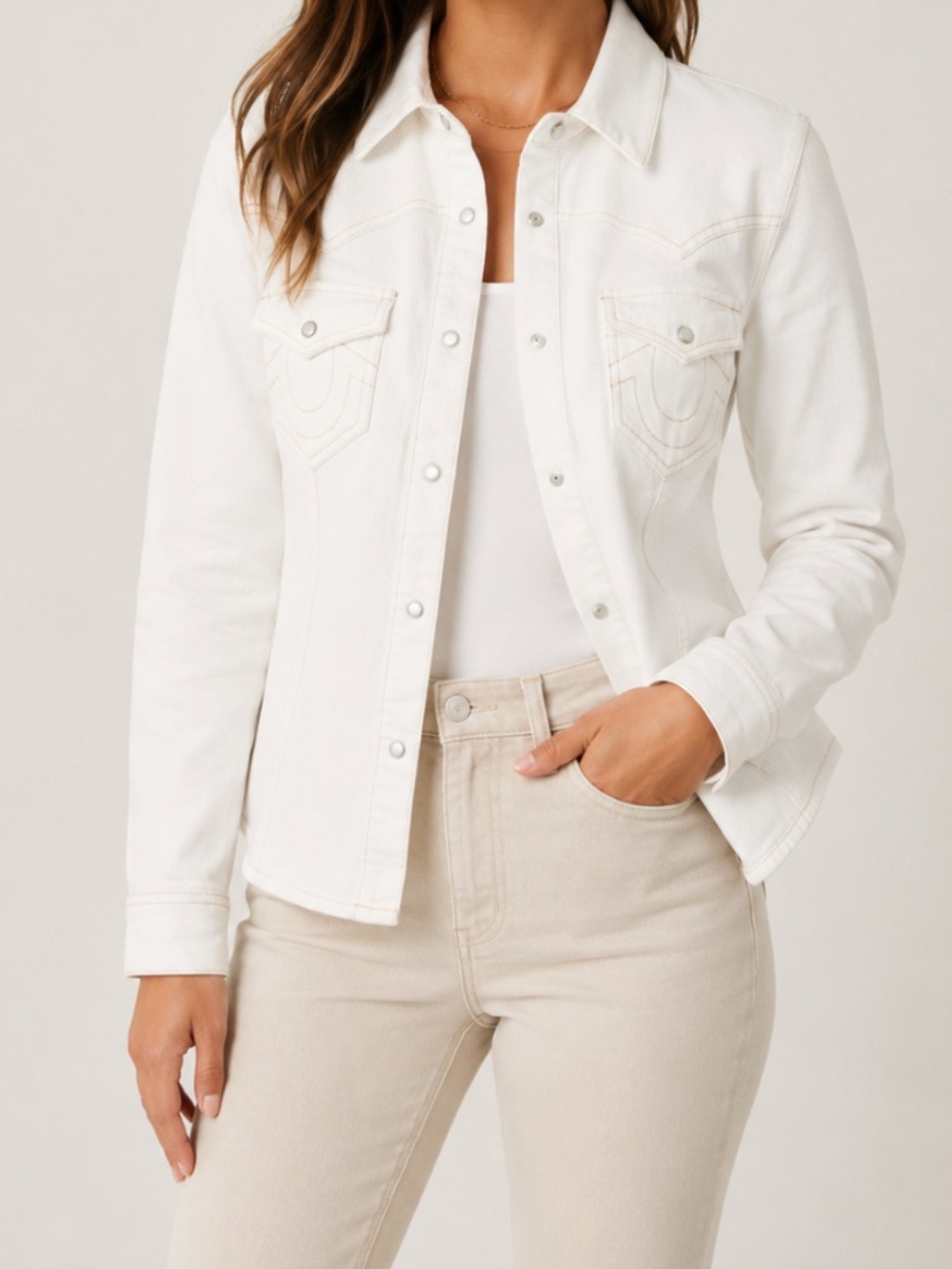 True Religion White Denim Western Snap Jacket Women’s Size Small